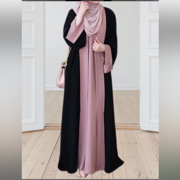 Black and pink Abaya / Robe, Medium size - Picture 1 of 10
